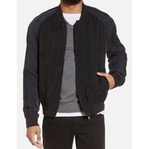 Vince Colorblock Bomber Jacket Size Medium Black Blue 100% Cupro Luxury NEW